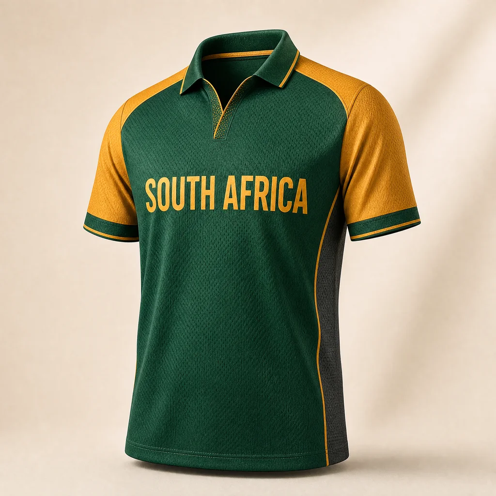 Original green and gold cricket supporter jersey with SOUTH AFRICA country name